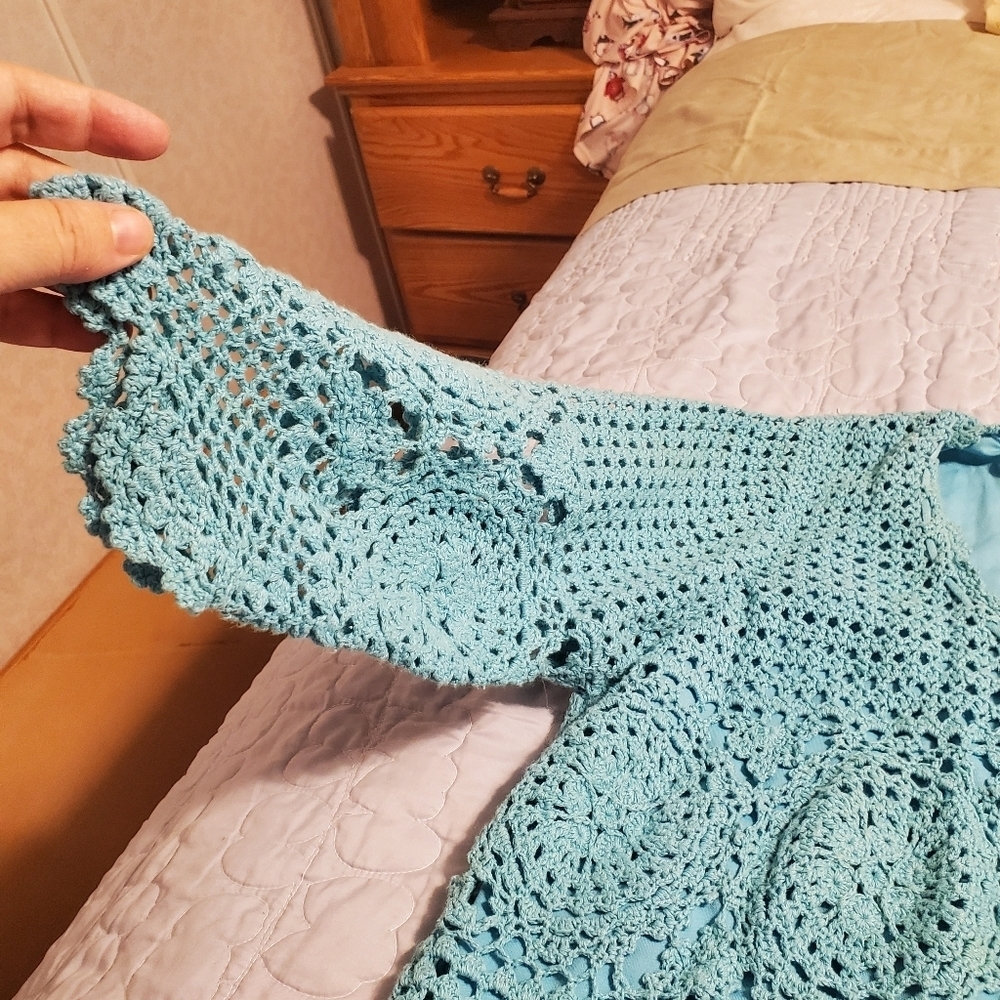 Roamans Aqua Crochet Top - Picture 5 of 12
